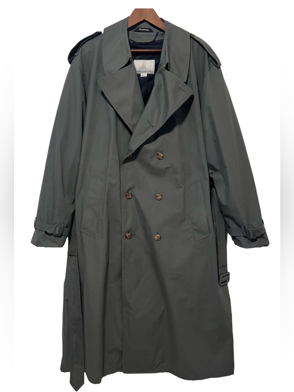 LONDON FOG Men’s 44T Tall Trench Coat Removable Liner Classic Belted Olive Gray